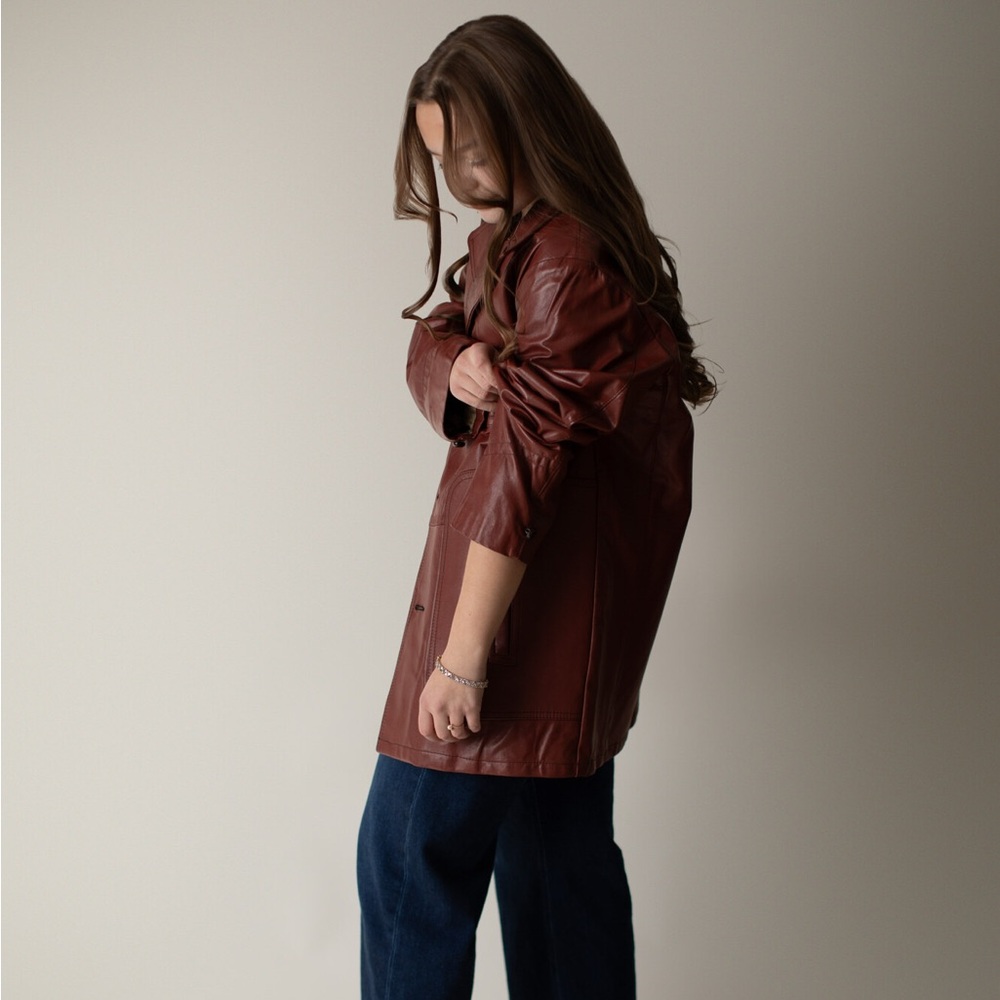 Deep Cherry Red Vintage Leather Jacket with silk lining